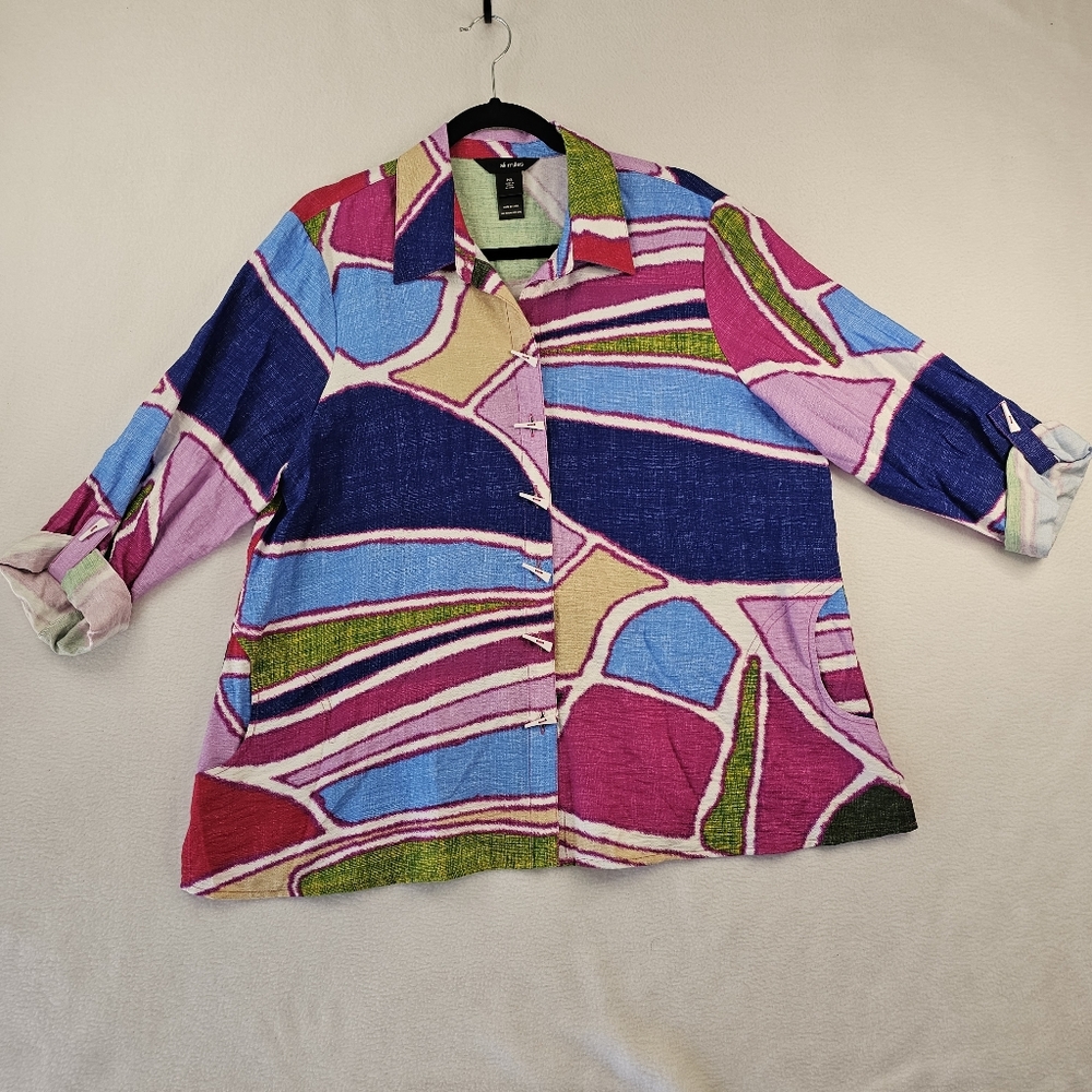 alli Miles Colorful Abstract Women's Button Down Shirt Size XL PETITE